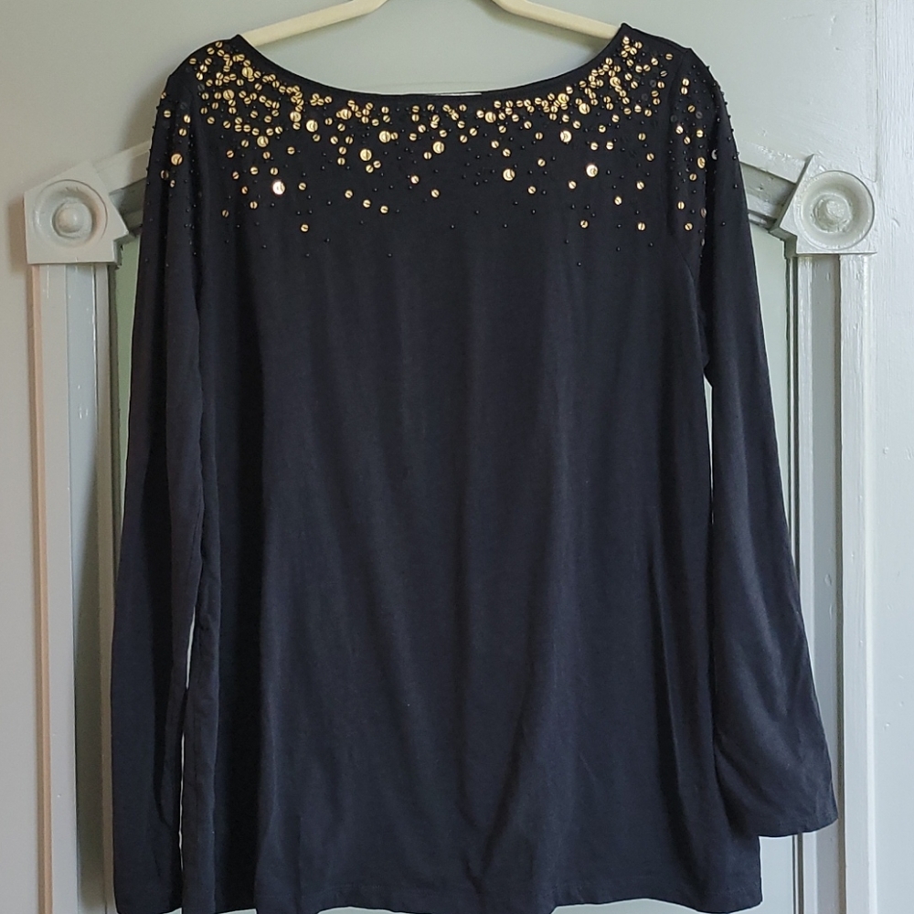 Black long sleeve maternity top with sequin detail
